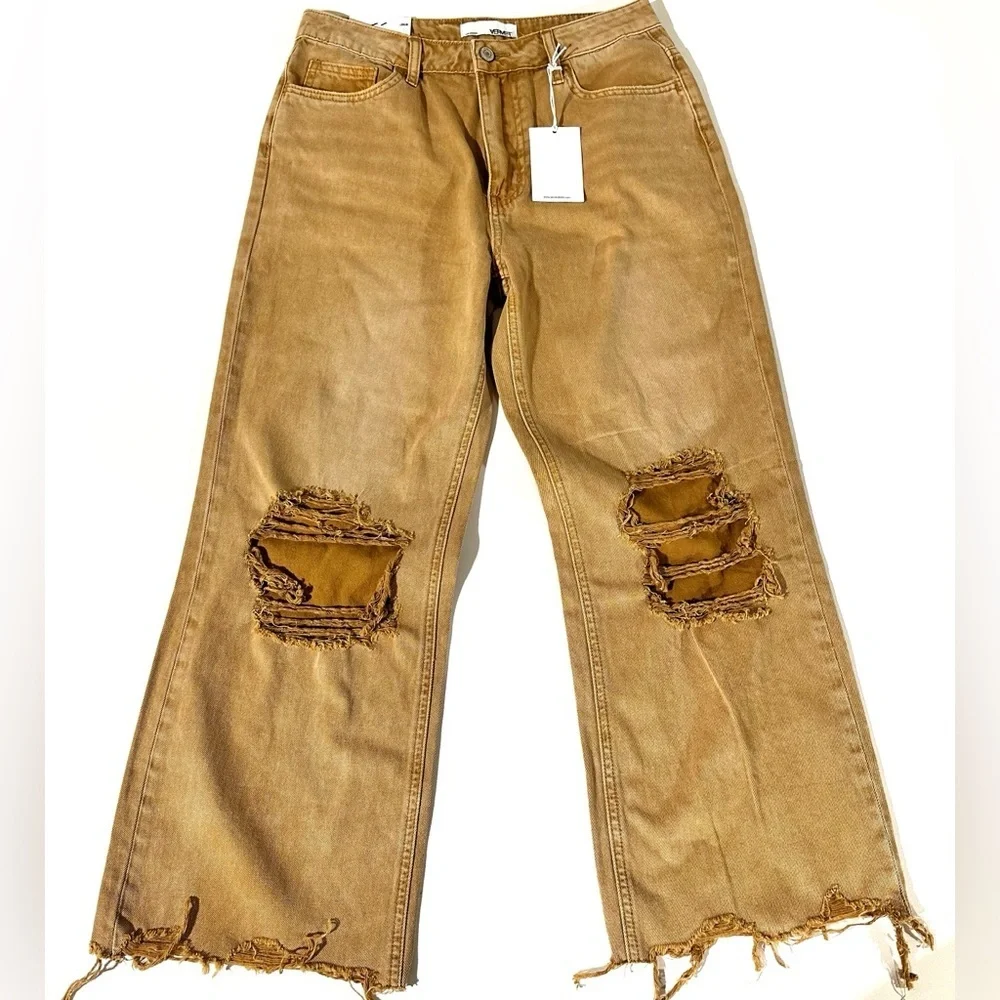 Vervet Leslie High Rise 90's Vintage Crop Flare Jeans Tan Brown Size 28 NEW